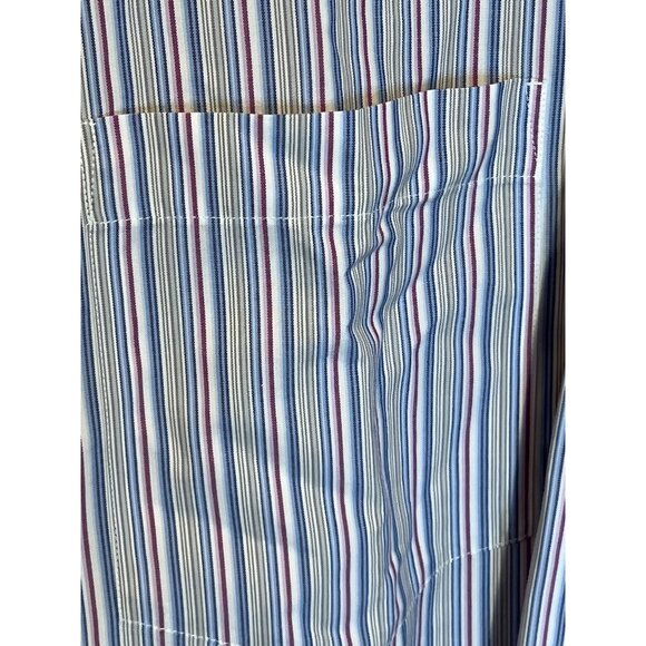 Banana Republic Mens Non-Iron Classic Fit Dress Shirt 17-17.5 Blue White Stripe - Picture 10 of 11